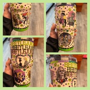 Beetlejuice Themed 30oz Tumbler with Green and Purple Accents